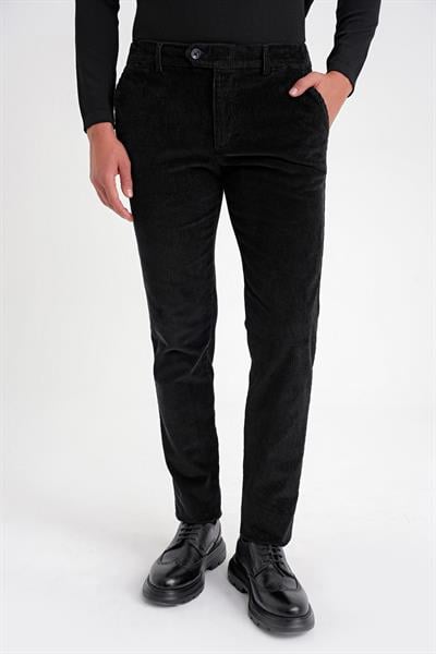 Slim Fit Pilesiz Esnek Pamuk Siyah Fitilli Kadife Pantolon P 1199