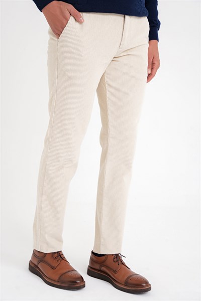 Slim Fit Pilesiz Esnek Pamuklu Kemik Fitilli Kadife Pantolon P 1199