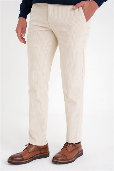 Slim Fit Pilesiz Esnek Pamuklu Kemik Fitilli Kadife Pantolon P 1199