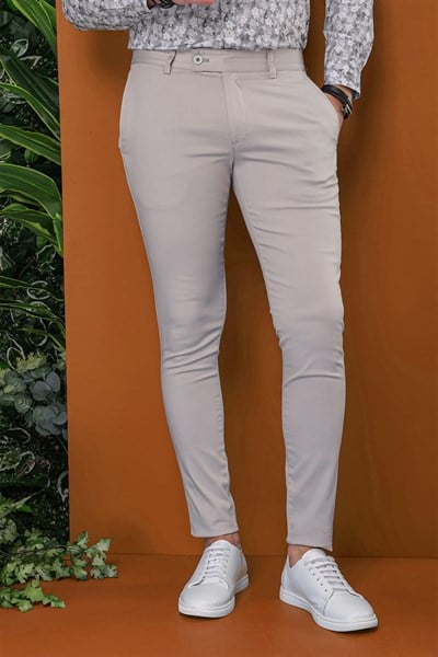 Slim Fit Pilesiz Yan Cepli Esnek %97 Pamuk Taş Chino Pantolon P 1112
