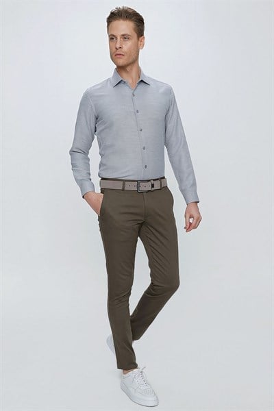 Slim Fit Pilesiz Yan Cepli Esnek %97 Pamuk Toprak Chino Pantolon P 1112