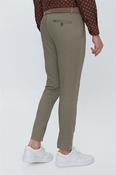 Slim Fit Pilesiz Yan Cepli Esnek %97 Pamuk Haki Chino Pantolon P 1112