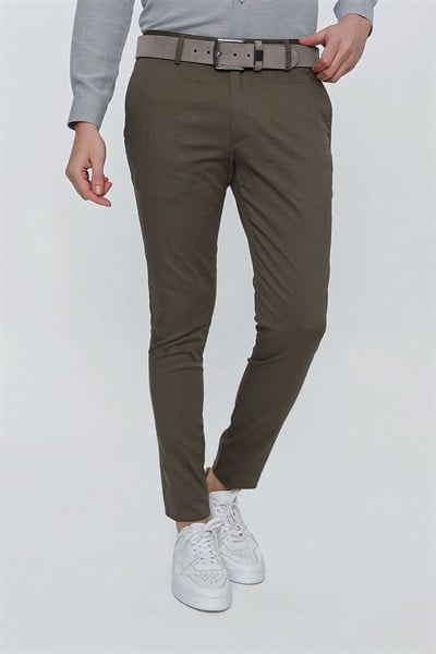 Slim Fit Pilesiz Yan Cepli Esnek %97 Pamuk Toprak Chino Pantolon P 1112