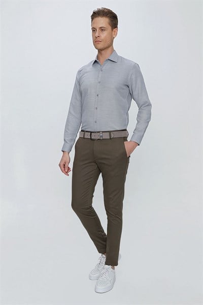 Slim Fit Pilesiz Yan Cepli Esnek %97 Pamuk Toprak Chino Pantolon P 1112