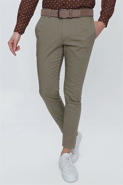 Slim Fit Pilesiz Yan Cepli Esnek %97 Pamuk Haki Chino Pantolon P 1112