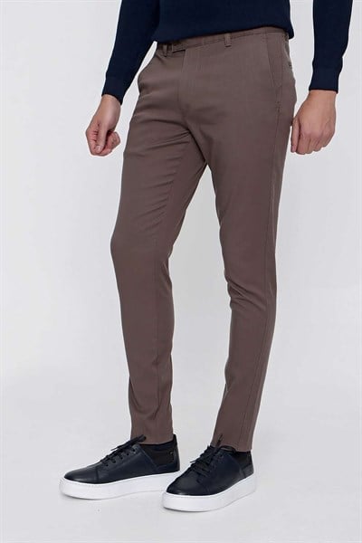 Slim Fit Pilesiz Yan Cepli Esnek Pamuk Vizon Chino Pantolon P 1100