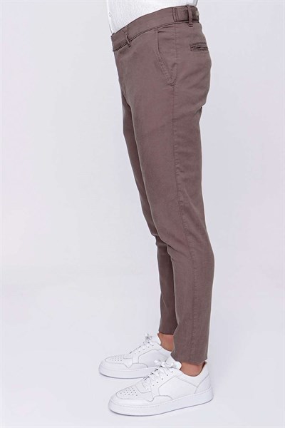 Slim Fit Pilesiz Yan Cepli Esnek Pamuk Toprak Chino Pantolon P 1093
