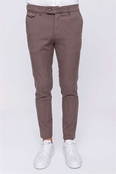 Slim Fit Pilesiz Yan Cepli Esnek Pamuk Toprak Chino Pantolon P 1093