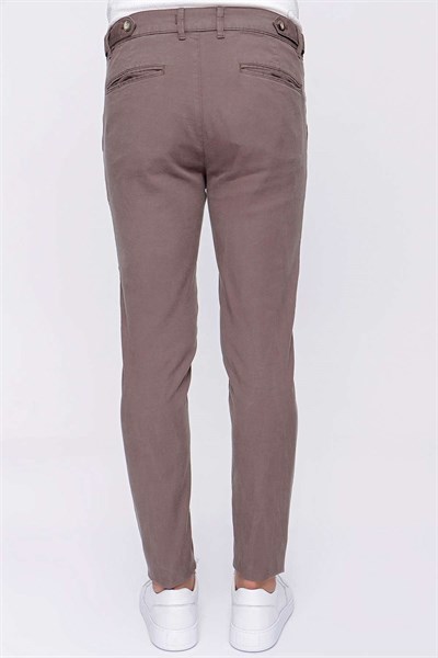 Slim Fit Pilesiz Yan Cepli Esnek Pamuk Toprak Chino Pantolon P 1093