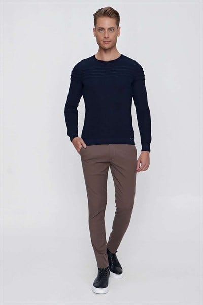 Slim Fit Pilesiz Yan Cepli Esnek Pamuk Vizon Chino Pantolon P 1100