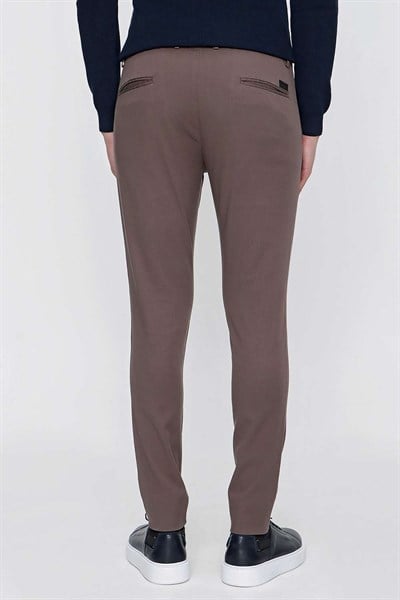 Slim Fit Pilesiz Yan Cepli Esnek Pamuk Vizon Chino Pantolon P 1100