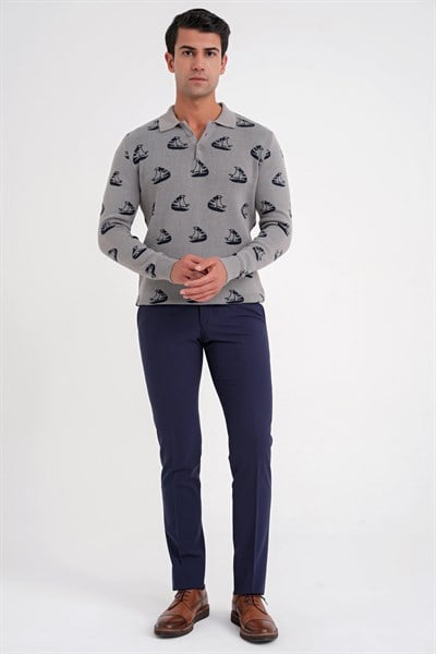 Slim Fit Pilesiz Yan Cepli Esnek Yün Lacivert Kumaş Pantolon P 1091