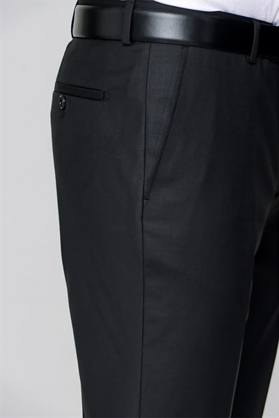 Slim Fit Pilesiz Yan Cepli Esnek Yün Siyah Kumaş Pantolon P 1091