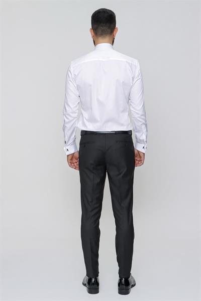 Slim Fit Pilesiz Yan Cepli Esnek Yün Siyah Kumaş Pantolon P 1091