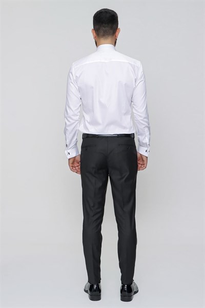 Slim Fit Pilesiz Yan Cepli Esnek Yün Siyah Kumaş Pantolon P 1091