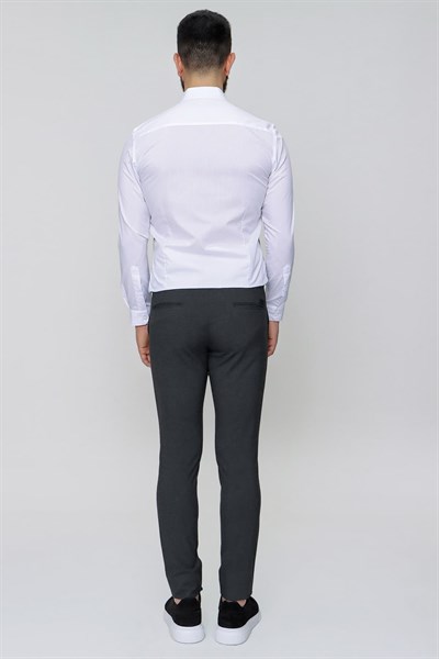 Slim Fit Pilesiz Yan Cepli Esnek Yünlü Antrasit Pantolon P 1074