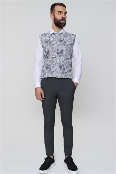 Slim Fit Pilesiz Yan Cepli Esnek Yünlü Antrasit Pantolon P 1074