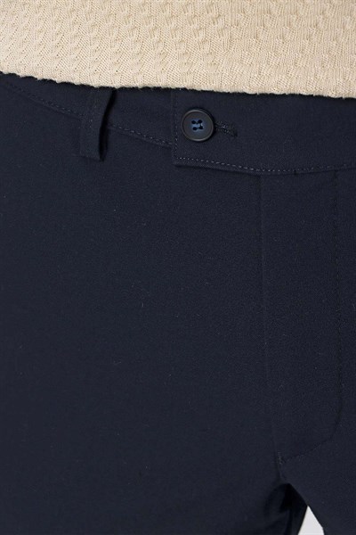 Slim Fit Pilesiz Yan Cepli Esnek Yünlü Lacivert Chino Pantolon P 1102