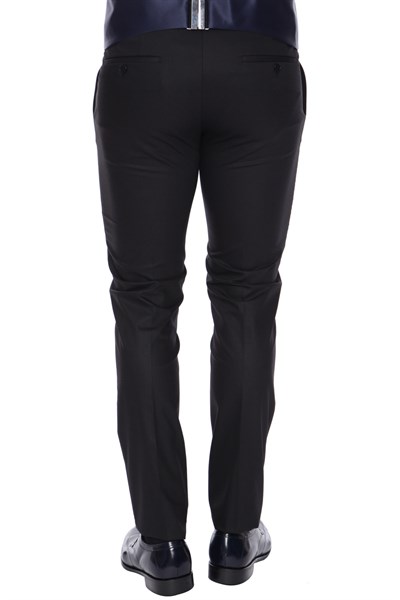 Slim Fit Pilesiz Yan Cepli Esnek Yünlü Siyah Kumaş Pantolon P 1015