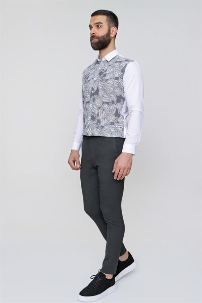 Slim Fit Pilesiz Yan Cepli Esnek Yünlü Antrasit Pantolon P 1074
