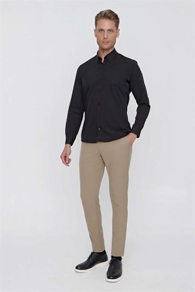 Slim Fit Pilesiz Yan Cepli Esnek Yünlü Bej Chino Pantolon P 1102