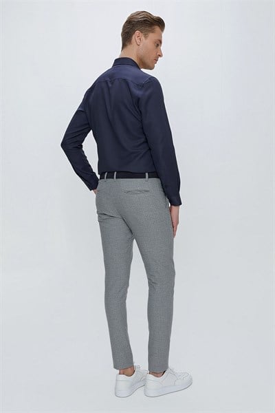 Slim Fit Pilesiz Yan Cepli Pötikareli Esnek Pamuk Gri Pantolon P 1103