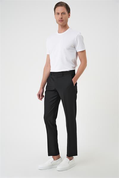 Slim Fit Pilesiz Yün Klasik Siyah Kumaş Pantolon  P 1191