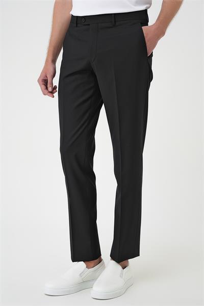 Slim Fit Pilesiz Yün Klasik Siyah Kumaş Pantolon  P 1191