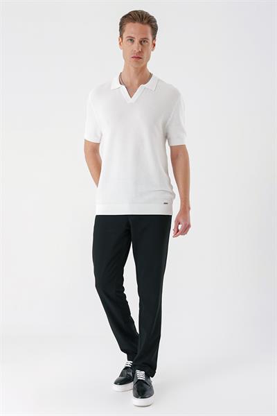 Slim Fit Polo Yaka Kısa Kol %100 Pamuk Beyaz Triko Tr 868