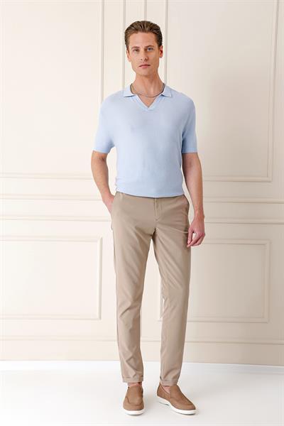 Slim Fit Polo Yaka Kısa Kol %100 Pamuk Mavi Triko Tr 868