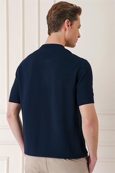 Slim Fit Polo Yaka Kısa Kol %100 Pamuk Lacivert Triko Tr 868