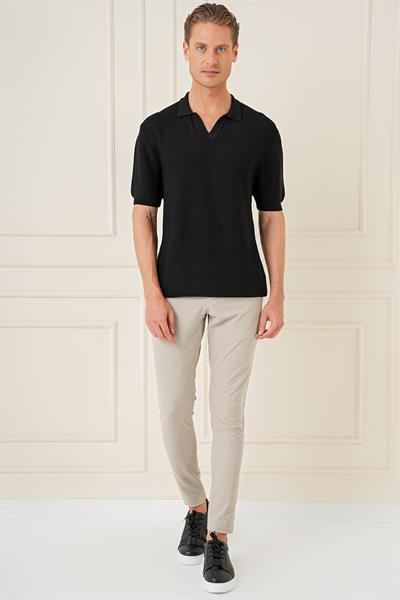 Slim Fit Polo Yaka Kısa Kol %100 Pamuk Siyah Triko Tr 868