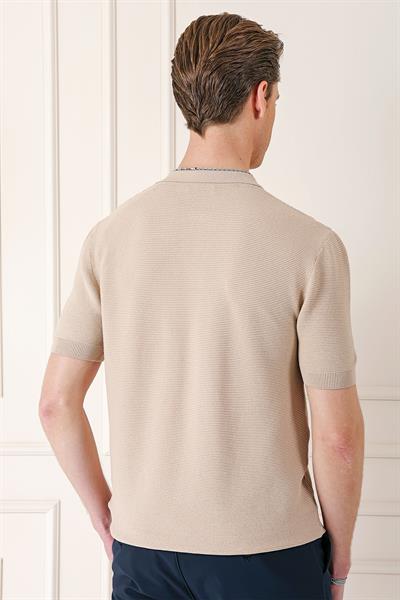 Slim Fit Polo Yaka Kısa Kol %100 Pamuk Bej Triko Tr 868