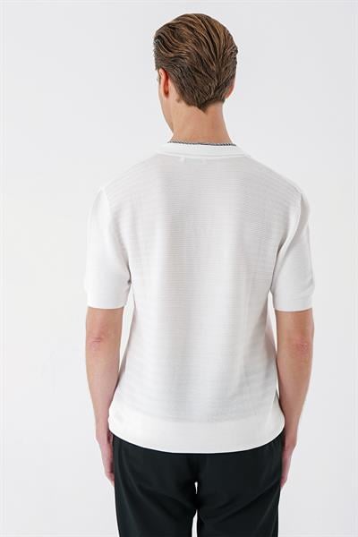 Slim Fit Polo Yaka Kısa Kol %100 Pamuk Beyaz Triko Tr 868