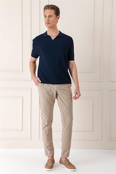 Slim Fit Polo Yaka Kısa Kol %100 Pamuk Lacivert Triko Tr 868