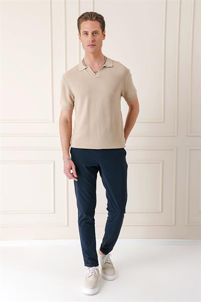 Slim Fit Polo Yaka Kısa Kol %100 Pamuk Bej Triko Tr 868