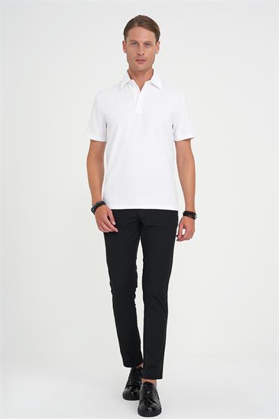 Slim Fit Polo Yaka Modal Fitilli Kısa Kol Beyaz Tişört Ts 904