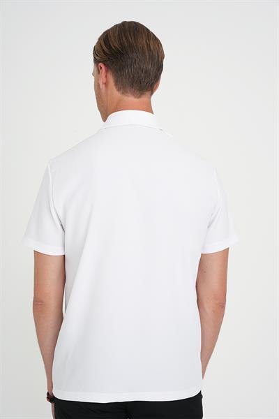 Slim Fit Polo Yaka Modal Fitilli Kısa Kol Beyaz Tişört Ts 904