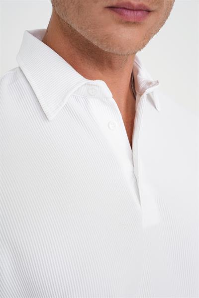 Slim Fit Polo Yaka Modal Fitilli Kısa Kol Beyaz Tişört Ts 904