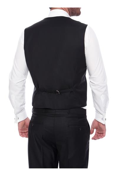 Slim Fit Saten Biyeli Siyah Smokin Yelek Y 120