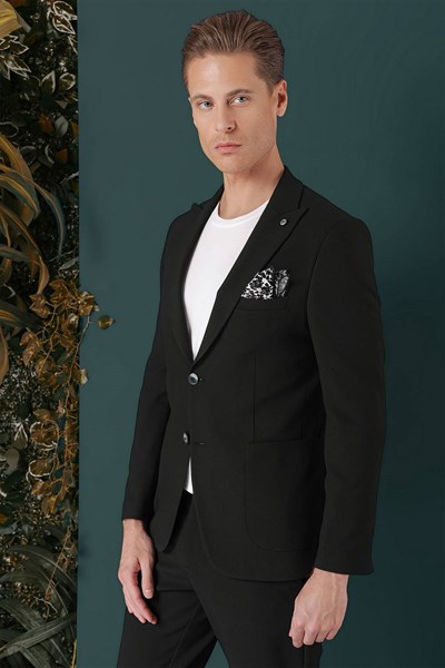 Slim Fit Sivri Yaka Esnek Pamuklu Dokulu Yeşil Blazer Ceket C 659