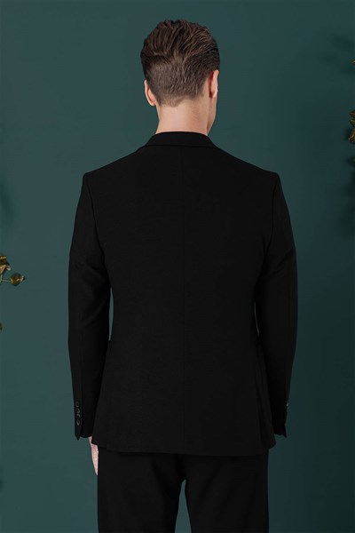 Slim Fit Sivri Yaka Esnek Pamuklu Dokulu Yeşil Blazer Ceket C 659