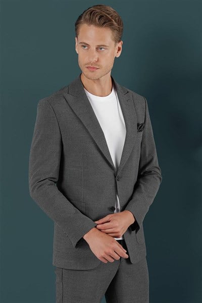 Slim Fit Sivri Yaka Esnek Pamuklu Dokulu Antrasit Blazer Ceket C 659