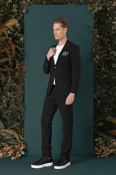 Slim Fit Sivri Yaka Esnek Pamuklu Dokulu Yeşil Blazer Ceket C 659