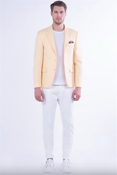 Slim Fit Tek Yırtmaç Mono Yaka Pamuklu Sarı Ceket C 591