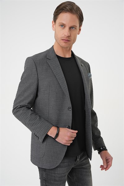 Slim Fit Torba Cep Esnek Pamuklu Gofre Kumaş Antrasit Ceket C 695