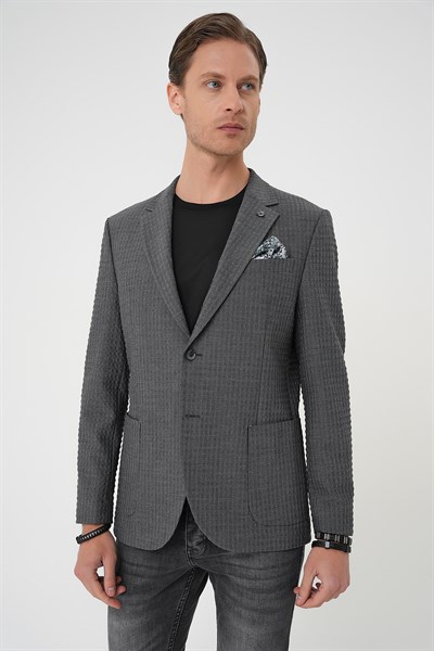 Slim Fit Torba Cep Esnek Pamuklu Gofre Kumaş Antrasit Ceket C 695