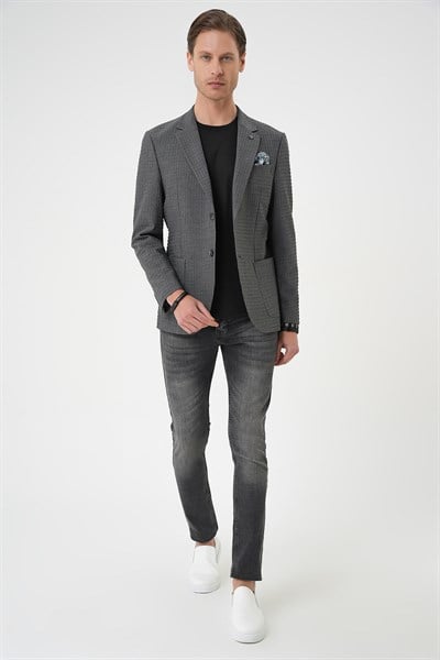 Slim Fit Torba Cep Esnek Pamuklu Gofre Kumaş Antrasit Ceket C 695