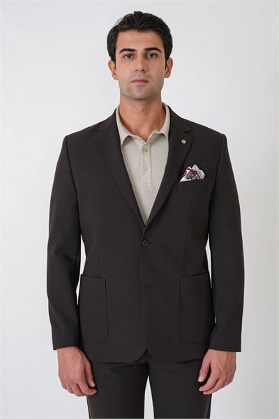 Slim Fit Torba Cep Esnek Pamuklu Kahverengi Ceket C 754