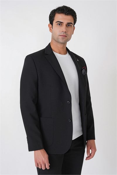 Slim Fit Torba Cep Esnek Pamuklu Siyah Ceket C 754